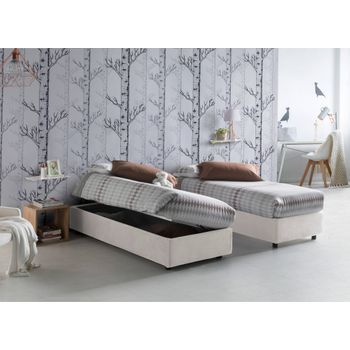 Talamo Italia Cama Individual Con Contenedor Silvia Sommier, Made In Italy, Cama Con Revestimiento De Tela, Apertura Lateral, Con Colchón De 80x190 Cm Incluido, Blanco