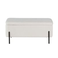 banco descalzador con baul de tela rizada blanco 100x40x45 xm