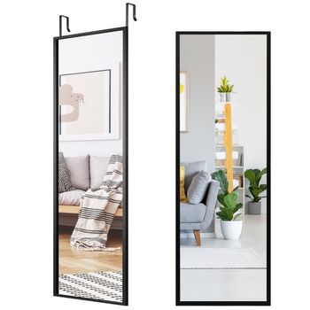 Costway Espejo de Cuerpo Entero para Pared con 2 Set de Ganchos Regulables para Habitación Baño Entrada Negro 107 x 1,5 x 36,5 cm