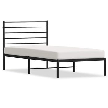 Cama Individual | Cama De Adulto | Estructura Cama Sin Colchón Con Cabecero Metal Negro 107x203 Cm