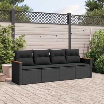 Conjunto De Sofás Jardín 4 Uds | Mueble Jardin Mesa Y Sillas Con Cojines Ratán Sintético Negro Cfw158845
