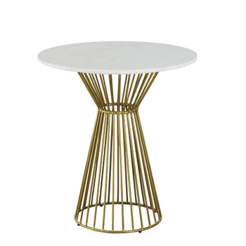 Mesa de comedor para hostelería de terrazo blanco y metal color latón, 2 personas D. 70