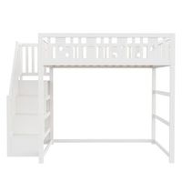 cama alta infantil 140x200 - con escalera cama de madera maciza con barandilla de seguridad decoracion de estrellas y luna - blanco