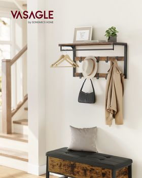 Perchero de pared con ganchos de color marrón rústico y negro