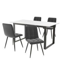 conjunto de comedor extensible de 5 piezas mesa y 4 sillas en terciopelo-madera-blanco