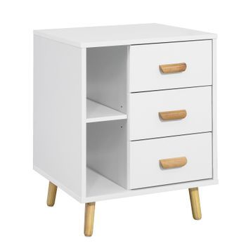 Sobuy Fbt95-w Mesita De Noche Con 3 Cajones Y 3 Estantes Mesa Auxiliar Mesita Para Salón Comedor Blanco L48xp40xh60 Cm Es