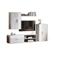 kolm  mueble tv 2 modulos y estanteria blanco y gris cemento - muebles de salon en melamina 23m x 18m