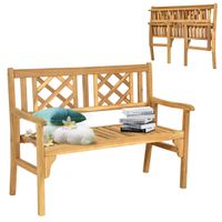 costway banco plegable para patio banco de madera acacia de exterior banco 120 cm para 2 personas con respaldo curvo y reposabrazos color teca