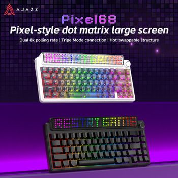 AJAZZ Pixel68, Switches White Peach, Teclas con Impresión Lateral Negra, Triple Modo, Pantalla de Matriz de Puntos, RGB, Hot Swap, Frecuencia de Sondeo Dual de 8K