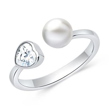 Anillo de plata 925 abierto con perla y circonita