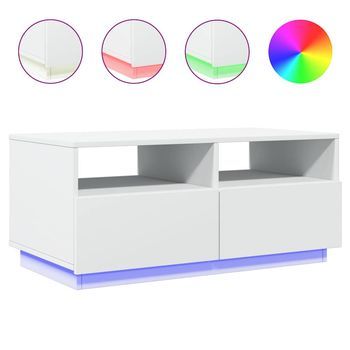 Mesa De Centro，mesa Auxiliar，mesa De Café Con Luces Led Blanco 90x49x40 Cm