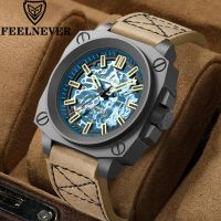 feelnever-reloj mecanico de lujo para hombre cronografo automatico con correa de cuero estilo militar deportivo e informal resistente al agua