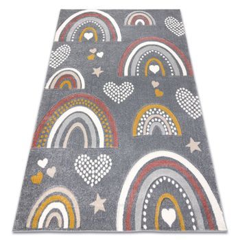 Alfombra Kiddo 6109 Gris Oscuro / Blanco, Arcoíris, Corazones Para Ni 240x330 Cm