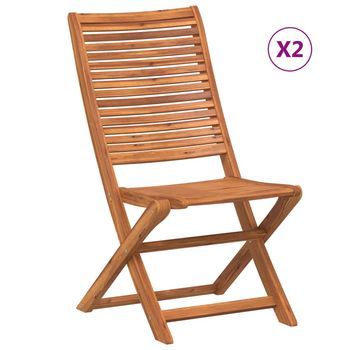 2 Uds Sillas De Jardín | Silla De Exterior | Sillon Jardín Plegables Madera Maciza De Acacia