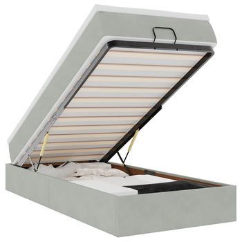Cama Individual | Cama Para Adultos | Estructura Cama Otomana Colchón Terciopelo Gris Claro 100x200cm