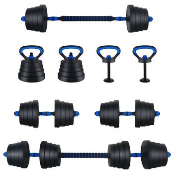 Set De Mancuernas, Barra Y Kettlebell 4 En 1 30 Kg Negro Y Azul Vidaxl
