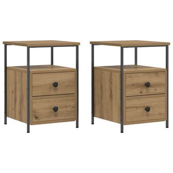 Pack 2 Uds Mesitas De Noche | Mesilla De Noche Madera Roble Artisan 34x35,5x50 Cm