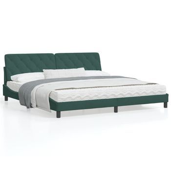 Cama Matrimonial | Cama Para Adultos | Estructura Cama Con Cabecero Terciopelo Verde Oscuro 200x200 Cm Cfw10273