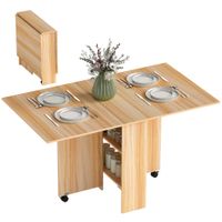 homcom mesa de comedor plegable con ruedas mesa auxiliar multifuncional con alas abatibles y estantes 140x80x74cm madera   aosom espana