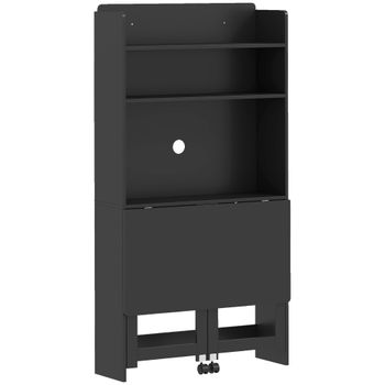 HOMCOM Escritorio para Ordenador con Estantes de Almacenamiento Tablero Abatible y 2 Ruedas 80x69x155 cm Negro   Aosom España