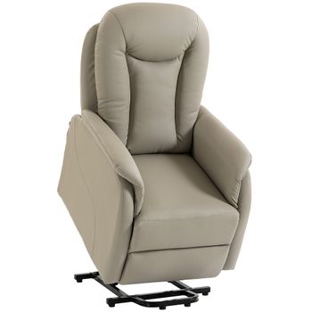 HOMCOM Sillón Elevador Eléctrico con Masaje Vibratorio y Calor de PU con Respaldo Reclinable Gris   Aosom España