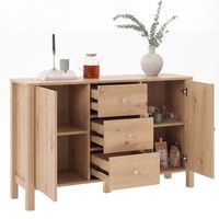 aparador con 3 cajones y 2 puertas de tablero de particulas welltin 120 x 40 x 80 cm  efecto roble