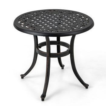 Costway Mesa Auxiliar Redonda con Estructura de Metal Almohadillas Ajustables Mesa de Café para Balcón Terraza Carga 50 kg 60 x 53 cm Marrón