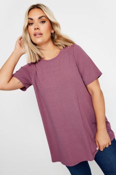 Yours Camiseta Canalé Rosa De Manga Corta, Mujer Curvy Y Tallas Grandes, Yours