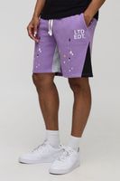 oversized ltd edt paint splatter mid length gusset shorts purple