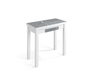 Mesa extensible tipo libro con cajón. 80×40/80×76 cm