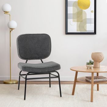 Silla De Acento Tapizada Silla De Lectura Sherpa Acolchado De Esponja Almohadillas Ajustables Y Marco De Metal Para Salón Dormitorio Gris
