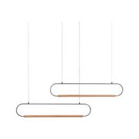 lampara colgante moderna 2 luces led integradas pantallas de diseno metal pintado negro y madera clara logone