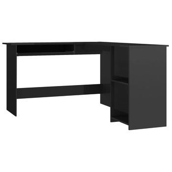 Escritorio | Mesa De Trabajo Forma De L Contrachapada Negro Brillo 120x140x75 Cm