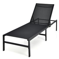 costway tumbona para exterior respaldo ajustable de 6 posiciones sillon reclinable de acero para piscina playa patio 64 x 198 x 67-103 cm negro