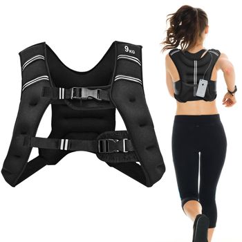 Costway Chaleco con Peso 9 kg de Entrenamiento con Hebillas Regulables y Tiras Reflectantes para Correr Negro
