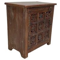 mesita de noche de madera acabado artesanal marron 58x34x60h cm