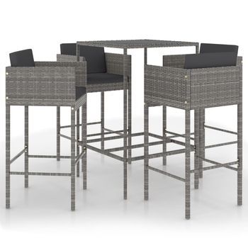 Set Muebles De Bar Jardín 5 Piezas | Mobiliario De Jardín Y Cojines Ratán Sintético Gris