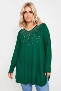 Yours Top Verde Con Vuelo Con Tachas De Estrellas, Mujer Curvy Y Tallas Grandes, Yours