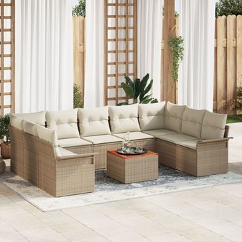 Set De Sofás De Jardín De 10 Piezas Con Cojines Beige De Poliratán Acacia V4860 Unico / Beige