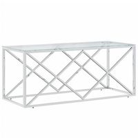 mesa de centro 45x110x45 cm acero inoxidable y cristal templado - plateado
