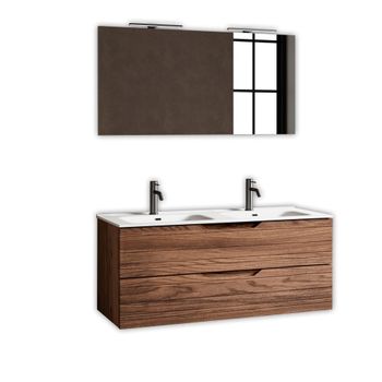 Mueble de baño con espejo de doble lavabo 5 piezas en mdf roble oscuro
