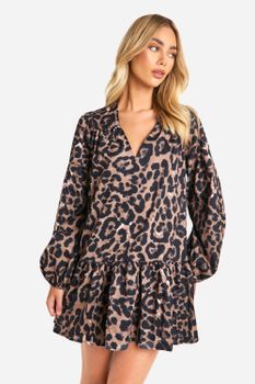 Vestido Holgado Con Estampado De Leopardo, Brown