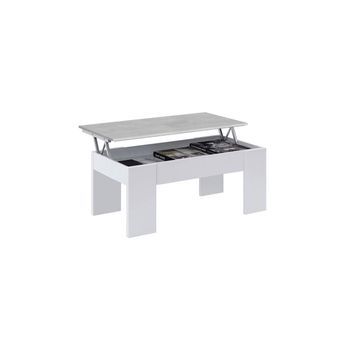 Mesa De Centro Elevable Low Cost Blanco Artik (blanco Mate) - Gris Cemento 100 X 45–56 X 50 Cm