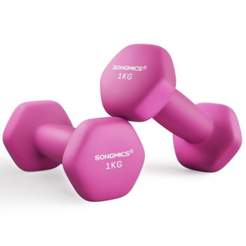 SONGMICS Juego de 2 Mancuernas, Mancuernas Hexagonales con Superficie de Vinilo, para Fitness, Ejercicio, Entrenamiento, para Gimnasia en Casa, Rosa