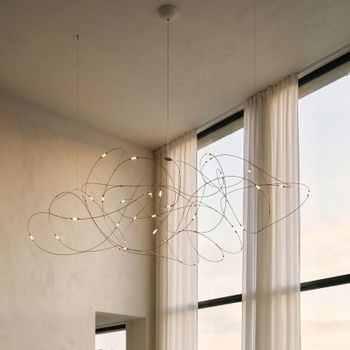 Lámpara de araña moderna y elegante de bronce y cobre con luces LED únicas Caren Firefly, brillo deslumbrante, diseño de luciérnagas, ideal para comedor.