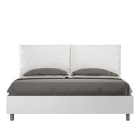 cama doble con almacenaje doble elevacion 160x200 cm madera de fresno blanco cojines de piel sintetica blanca egos antea
