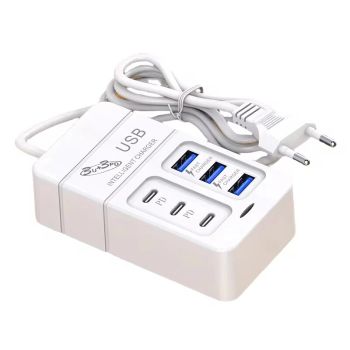 Regleta de carga rápida 35W con 6 puertos USB PD,3 USB-A + 3 USB-C,enchufe EU,enchufe US para iPhone 15 14 13 Pro,Huawei