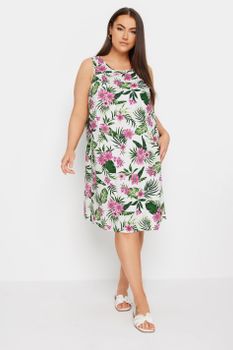 Yours Vestido Corto Sin Mangas Blanco Tropical, Mujer Curvy Y Tallas Grandes, Yours