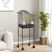 pawhut jaula para pajaros con ruedas comederos perchas 48x64x74 cm gris
