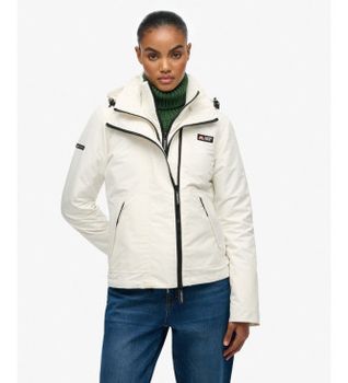 Superdry para mujer. W5011850A Chaqueta cortavientos con capucha MTN blanco (S), Casual, Poliéster